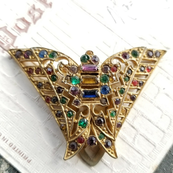 Relisted - Vintage Art Deco butterfly dress clip rhinestone - Picture 3 of 13